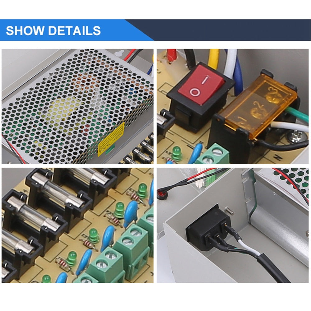 SOMPOM 12V 10A 18 Channel DC Distributed Power Supply Box for CCTV LED and All 12V DC Devices