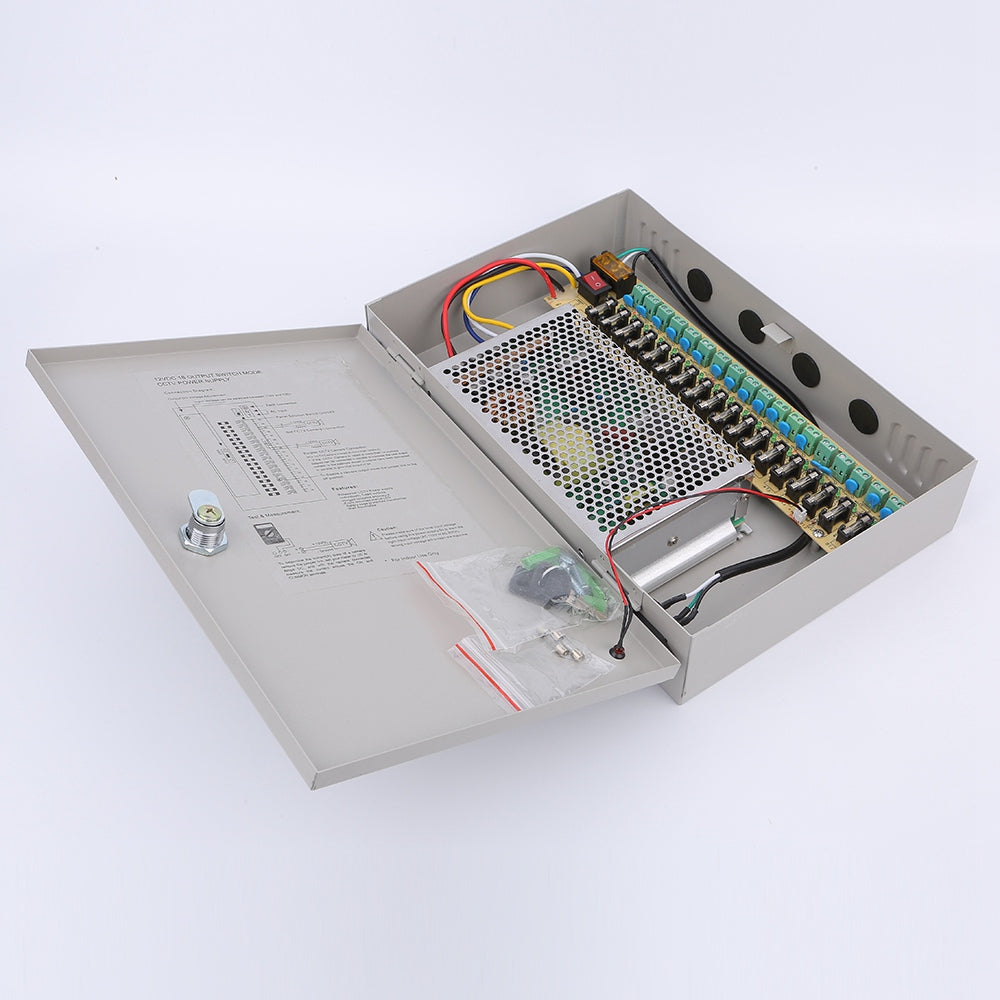 SOMPOM 12V 10A 18 Channel DC Distributed Power Supply Box for CCTV LED and All 12V DC Devices