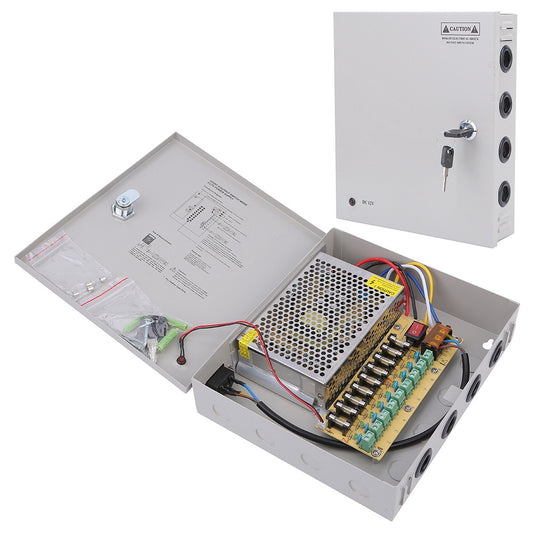 SOMPOM CCTV Power Supply 9CH Channel Port Box 12V 10A Distributed Power Supply Output