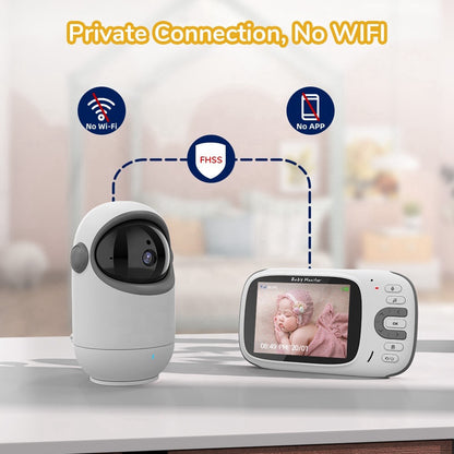 VB802 3.2 Inch Video Baby Monitor with Pan Tilt Camera Wireless Security Night Vision Temperature Monitoring Intercom Device