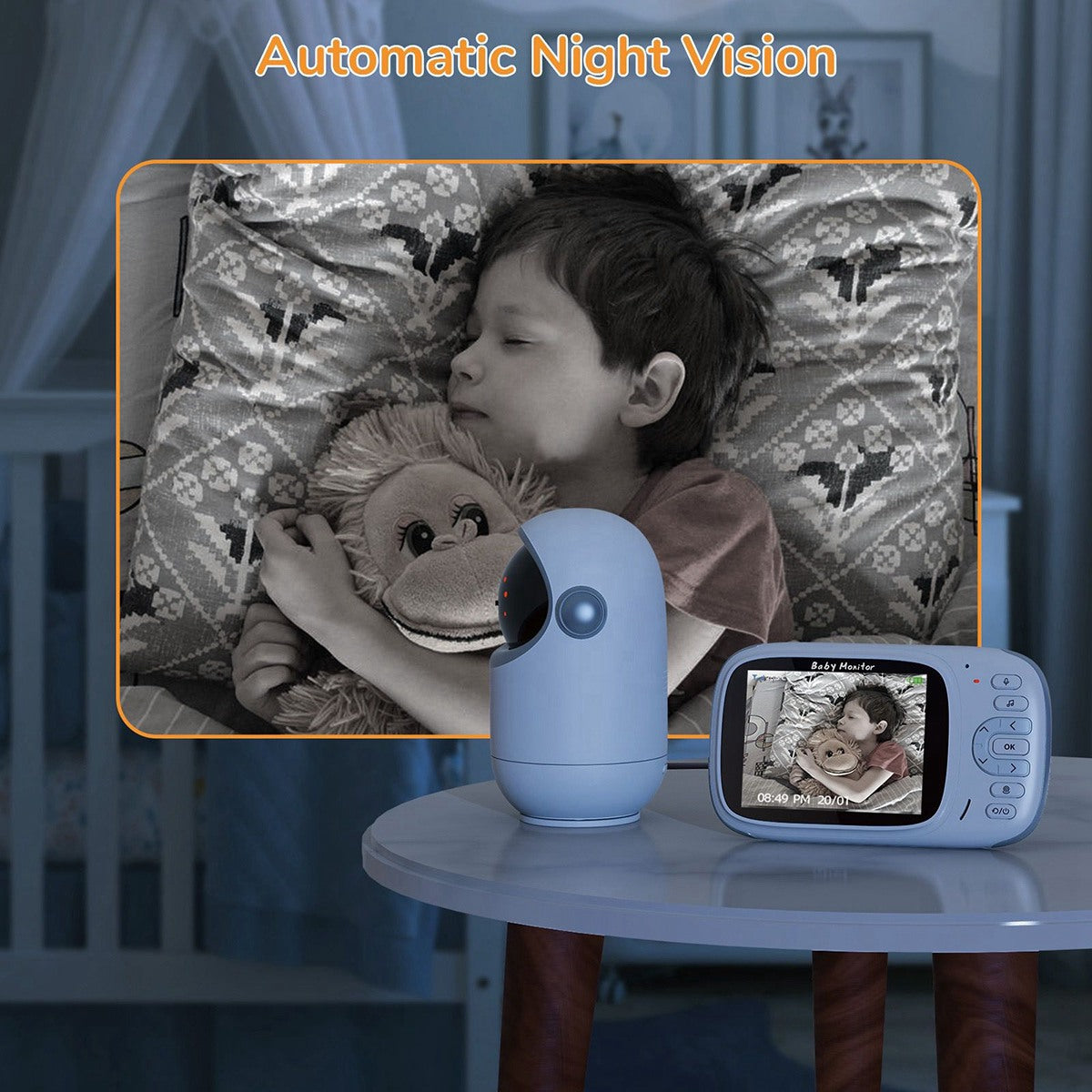 VB802 3.2 Inch Video Baby Monitor with Pan Tilt Camera Wireless Security Night Vision Temperature Monitoring Intercom Device