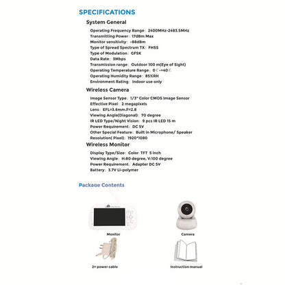 950 5-inch LCD Baby Monitor Temperature Display 2 Way Voice Baby Security Feeding Alarm Video Camera