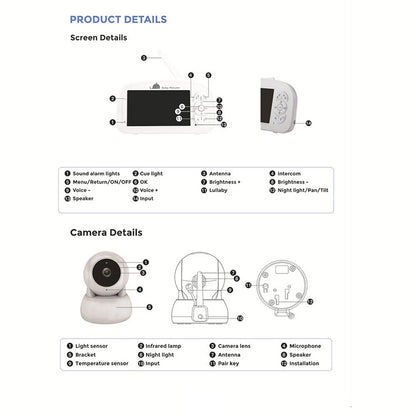 950 5-inch LCD Baby Monitor Temperature Display 2 Way Voice Baby Security Feeding Alarm Video Camera