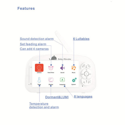 950 5-inch LCD Baby Monitor Temperature Display 2 Way Voice Baby Security Feeding Alarm Video Camera