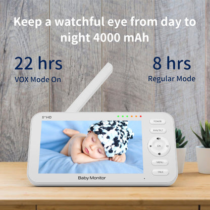 SM50B 5-inch LCD Baby Monitor Temperature Detection Lullaby 2 Way Voice Baby Security HD Video Camera