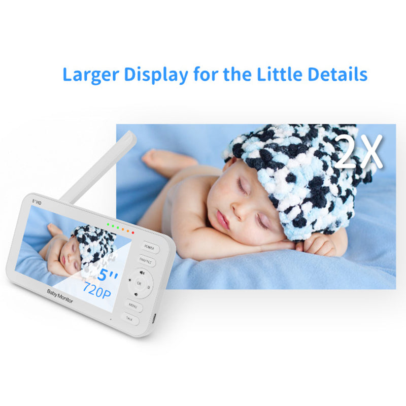 SM50B 5-inch LCD Baby Monitor Temperature Detection Lullaby 2 Way Voice Baby Security HD Video Camera