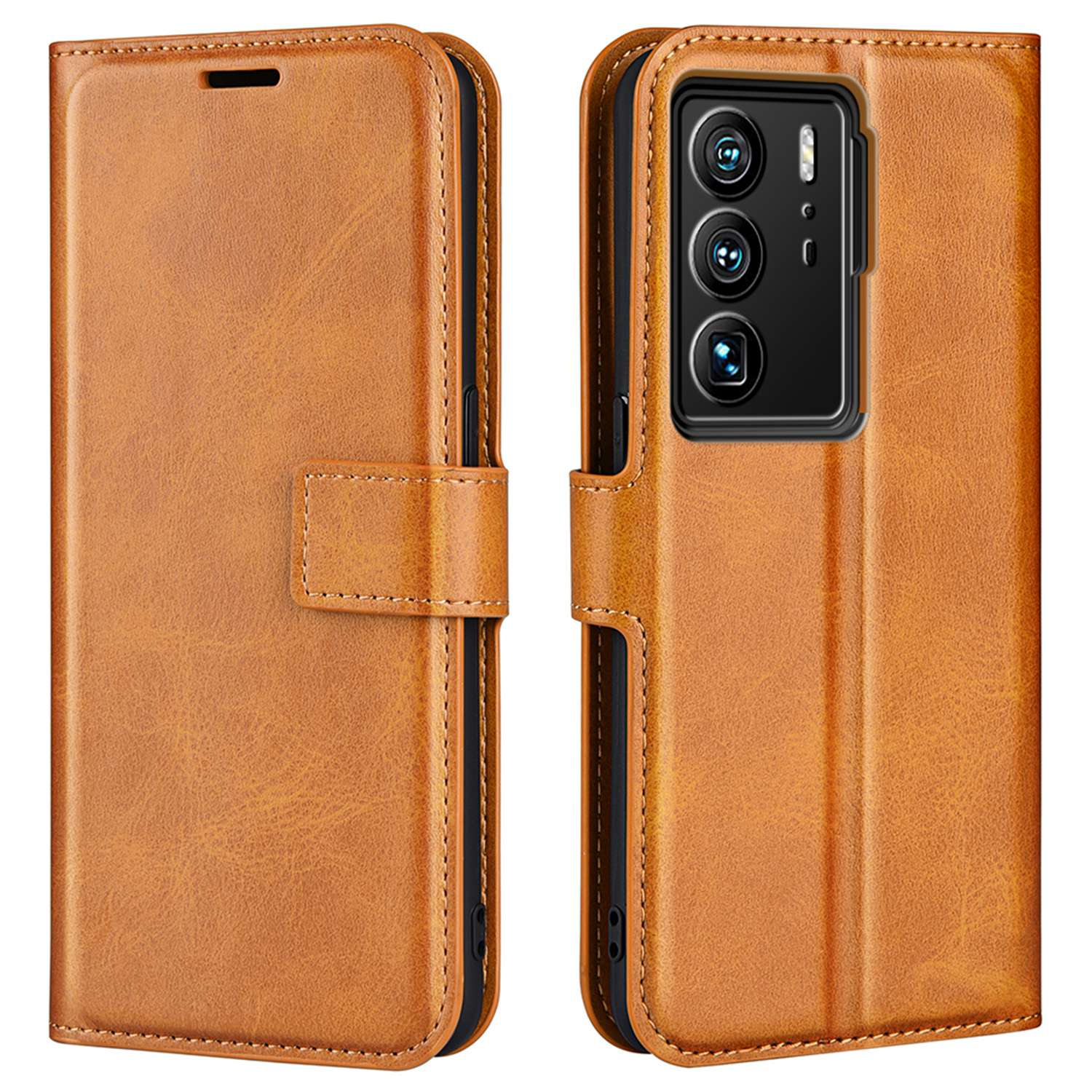 For ZTE Axon 40 Ultra 5G Square Magnetic Clasp PU Leather Case Stand Wallet Folio Flip Cover