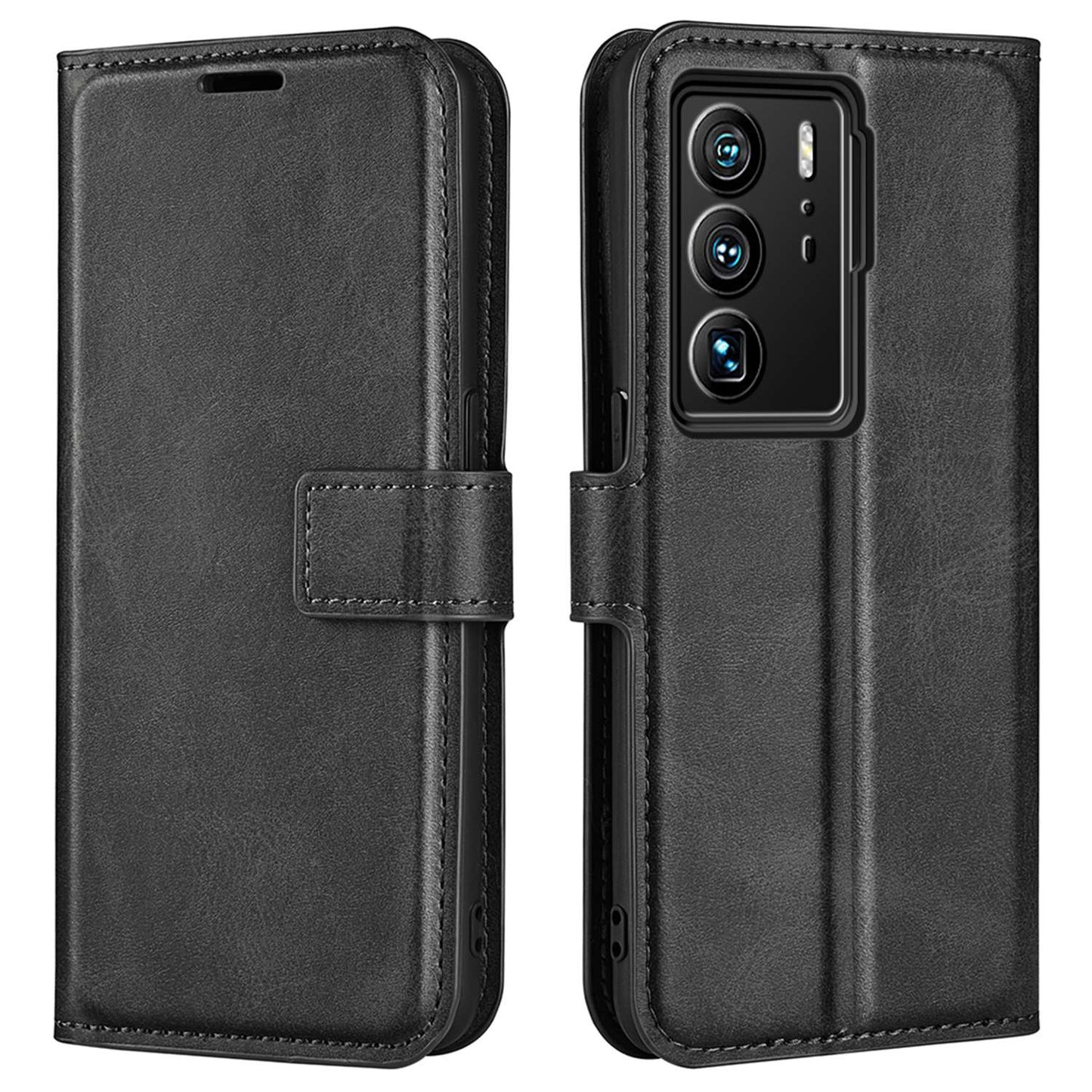 For ZTE Axon 40 Ultra 5G Square Magnetic Clasp PU Leather Case Stand Wallet Folio Flip Cover