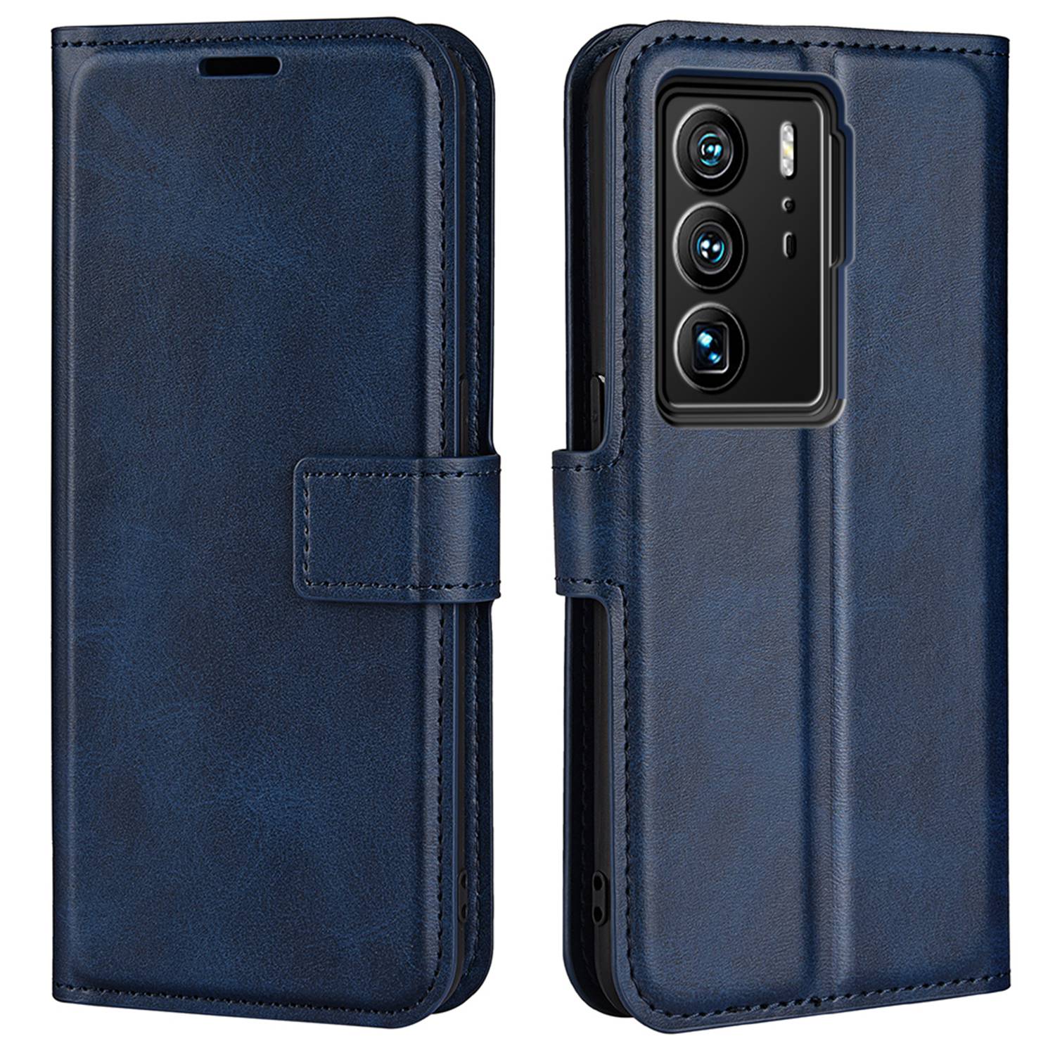 For ZTE Axon 40 Ultra 5G Square Magnetic Clasp PU Leather Case Stand Wallet Folio Flip Cover