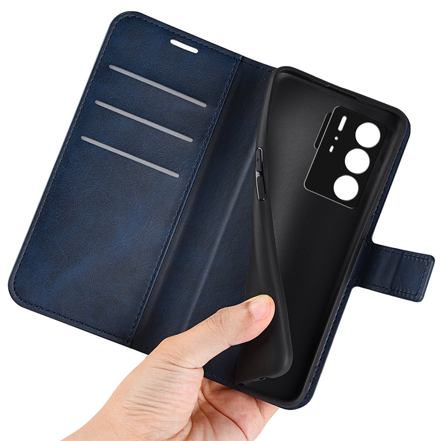 For ZTE Axon 40 Ultra 5G Square Magnetic Clasp PU Leather Case Stand Wallet Folio Flip Cover