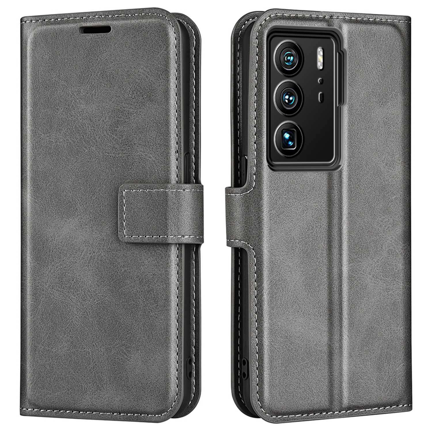 For ZTE Axon 40 Ultra 5G Square Magnetic Clasp PU Leather Case Stand Wallet Folio Flip Cover