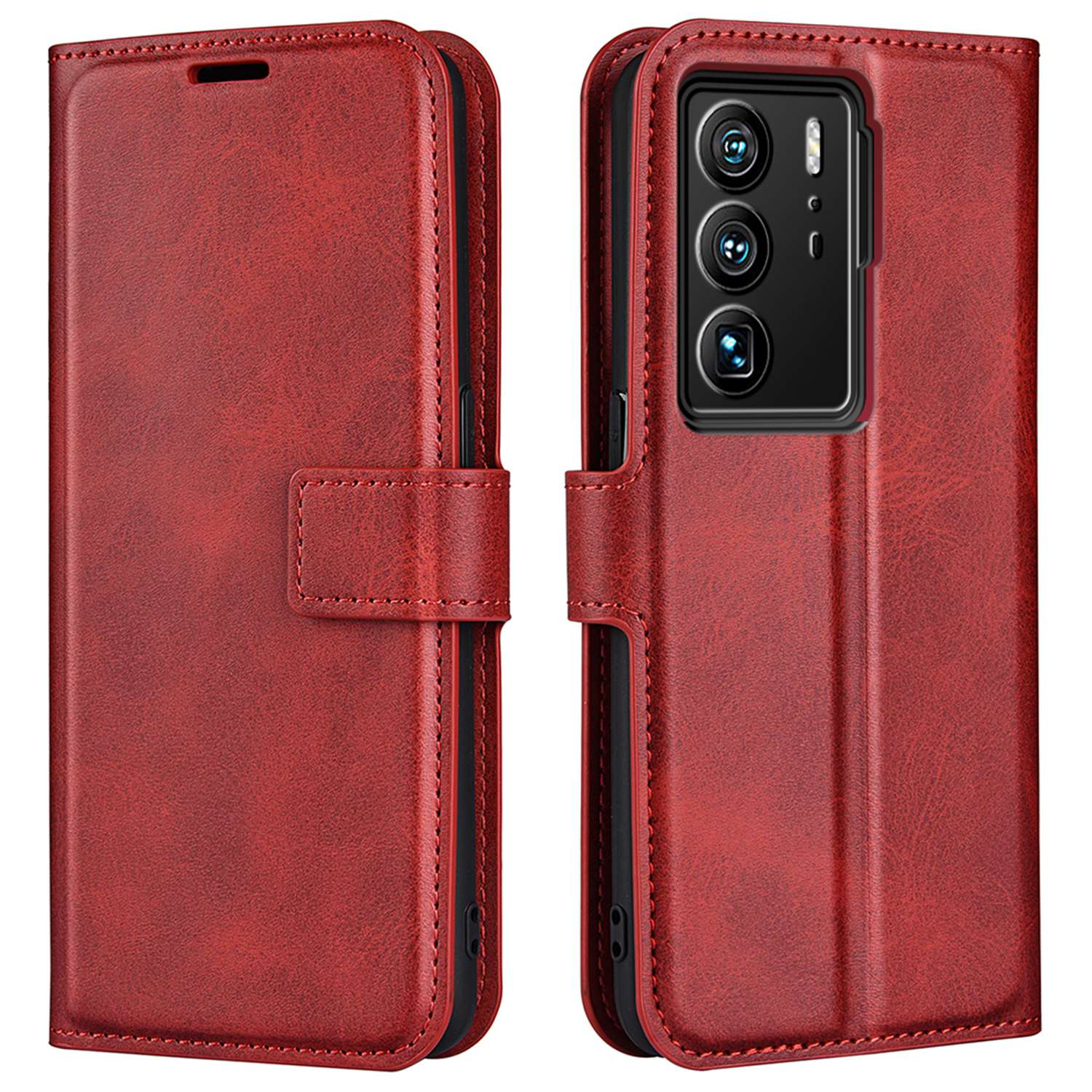 For ZTE Axon 40 Ultra 5G Square Magnetic Clasp PU Leather Case Stand Wallet Folio Flip Cover