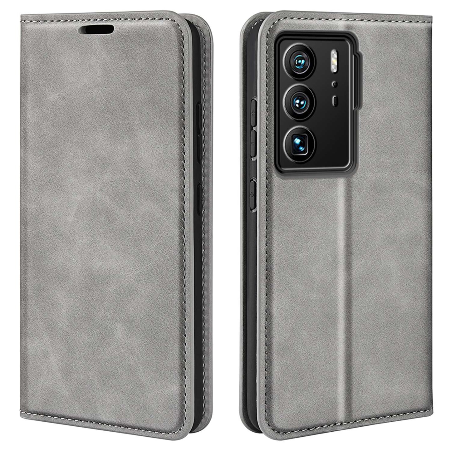 For ZTE Axon 40 Ultra 5G Skin-touch Feeling Phone Cover PU Leather + TPU Stand Wallet Folio Flip Case