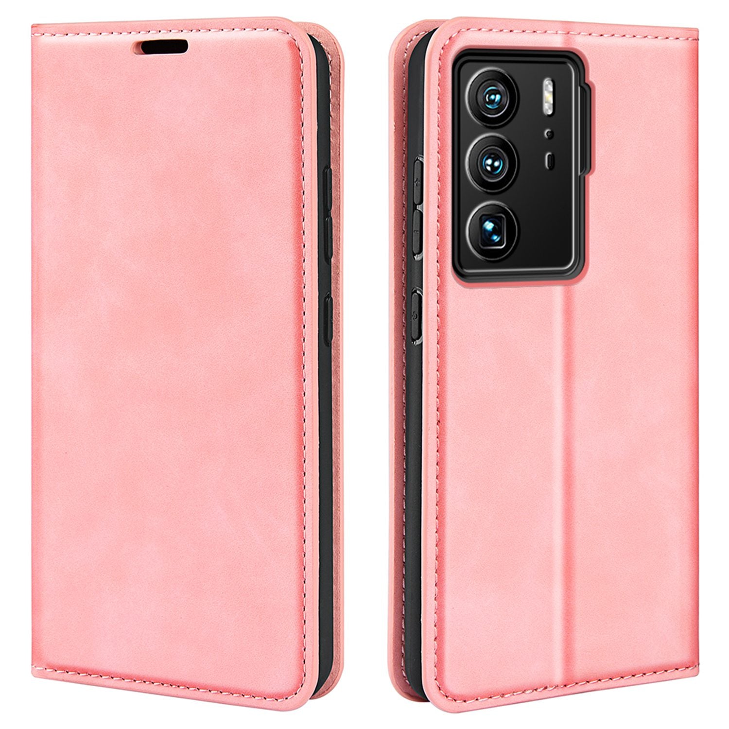 For ZTE Axon 40 Ultra 5G Skin-touch Feeling Phone Cover PU Leather + TPU Stand Wallet Folio Flip Case