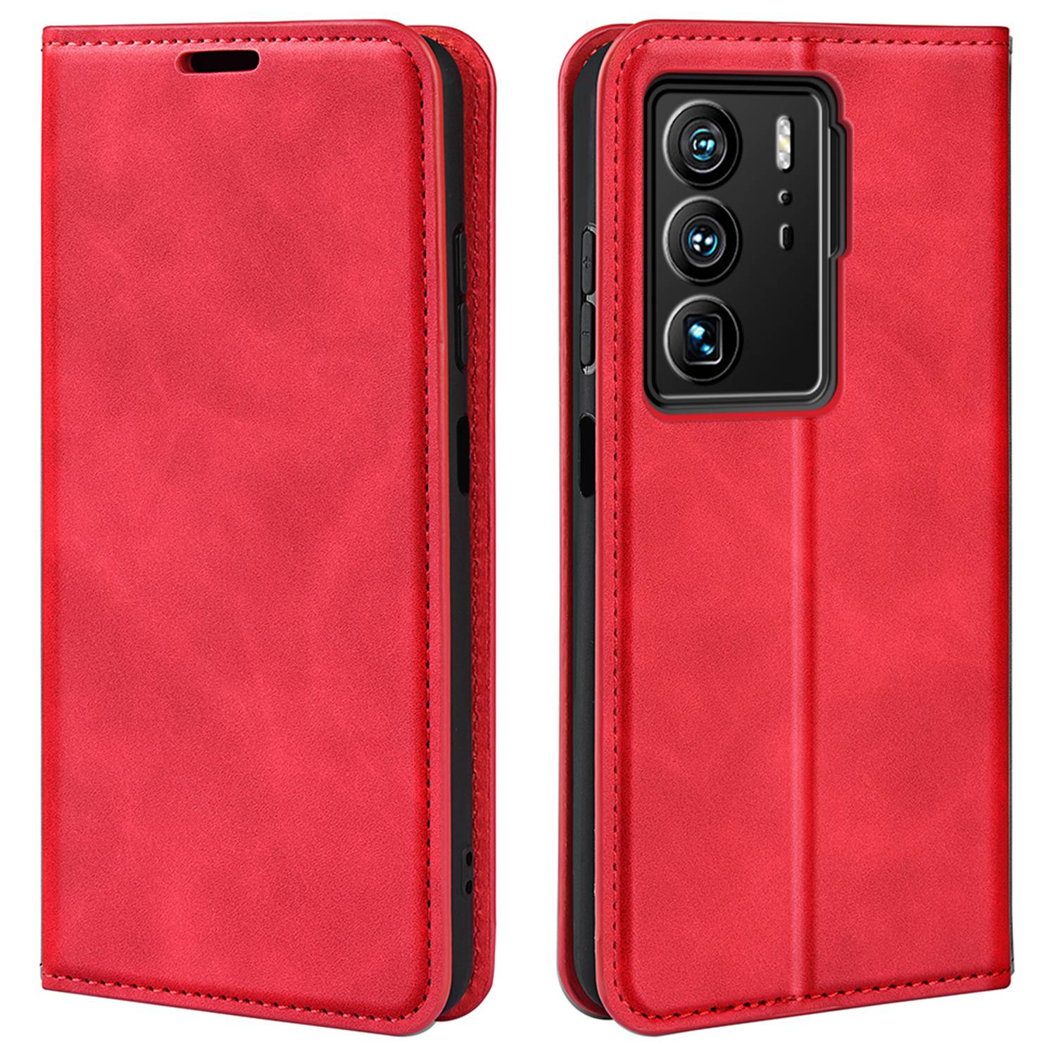 For ZTE Axon 40 Ultra 5G Skin-touch Feeling Phone Cover PU Leather + TPU Stand Wallet Folio Flip Case