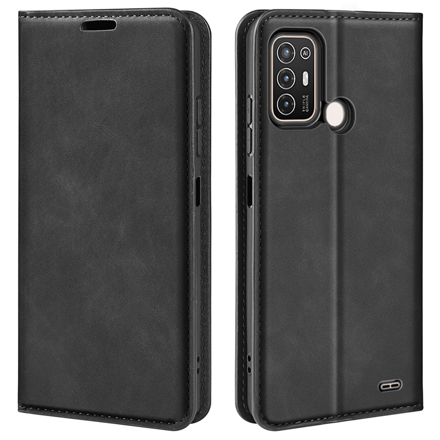 For ZTE Blade A52 Shockproof PU Leather Wallet Case Flip Folio Stand Magnetic Absorption Protect Skin-touch Feeling Full Protection Cover