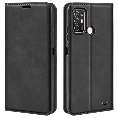 For ZTE Blade A52 Shockproof PU Leather Wallet Case Flip Folio Stand Magnetic Absorption Protect Skin-touch Feeling Full Protection Cover