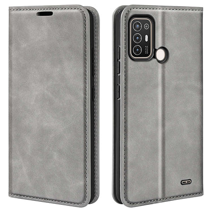 For ZTE Blade A52 Shockproof PU Leather Wallet Case Flip Folio Stand Magnetic Absorption Protect Skin-touch Feeling Full Protection Cover