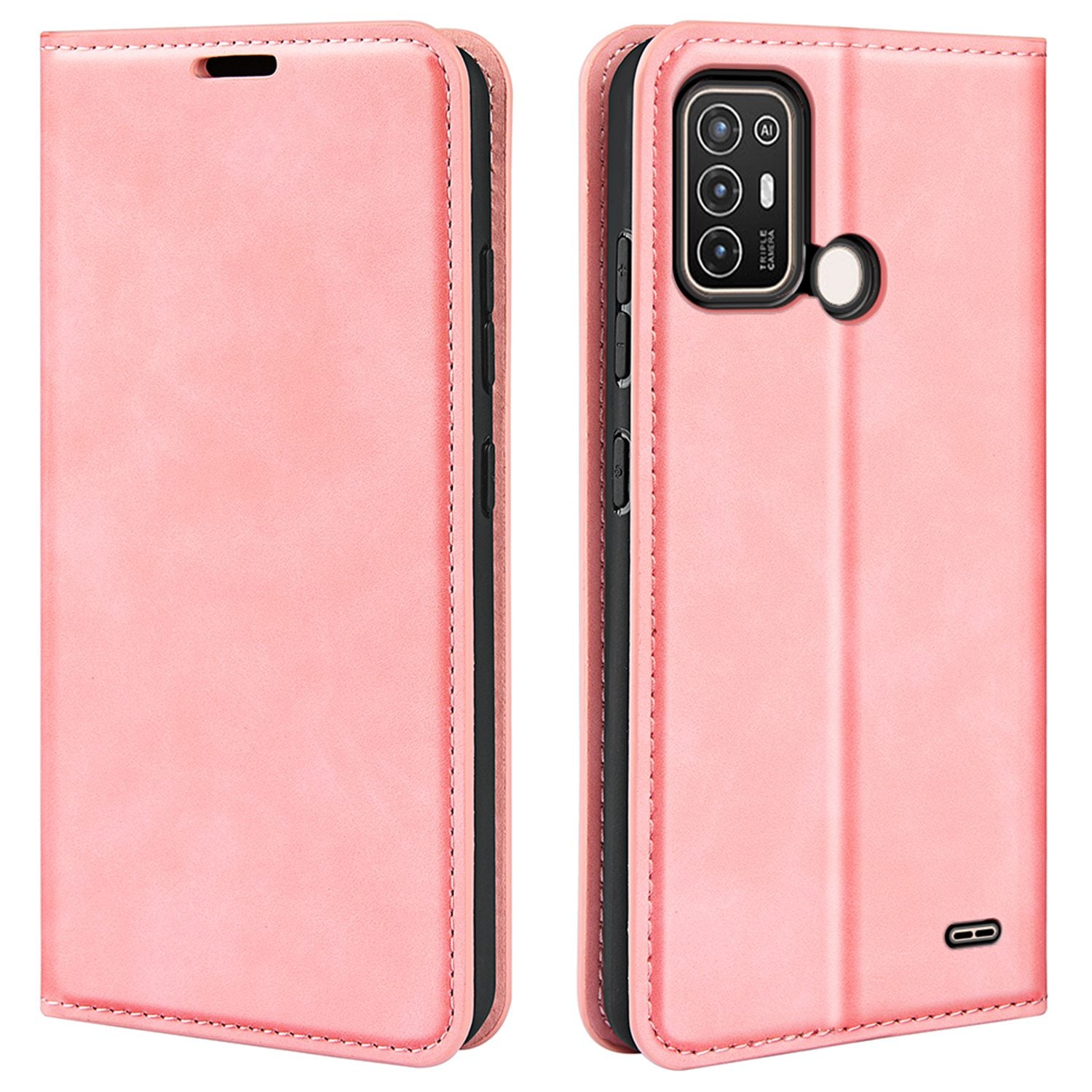 For ZTE Blade A52 Shockproof PU Leather Wallet Case Flip Folio Stand Magnetic Absorption Protect Skin-touch Feeling Full Protection Cover