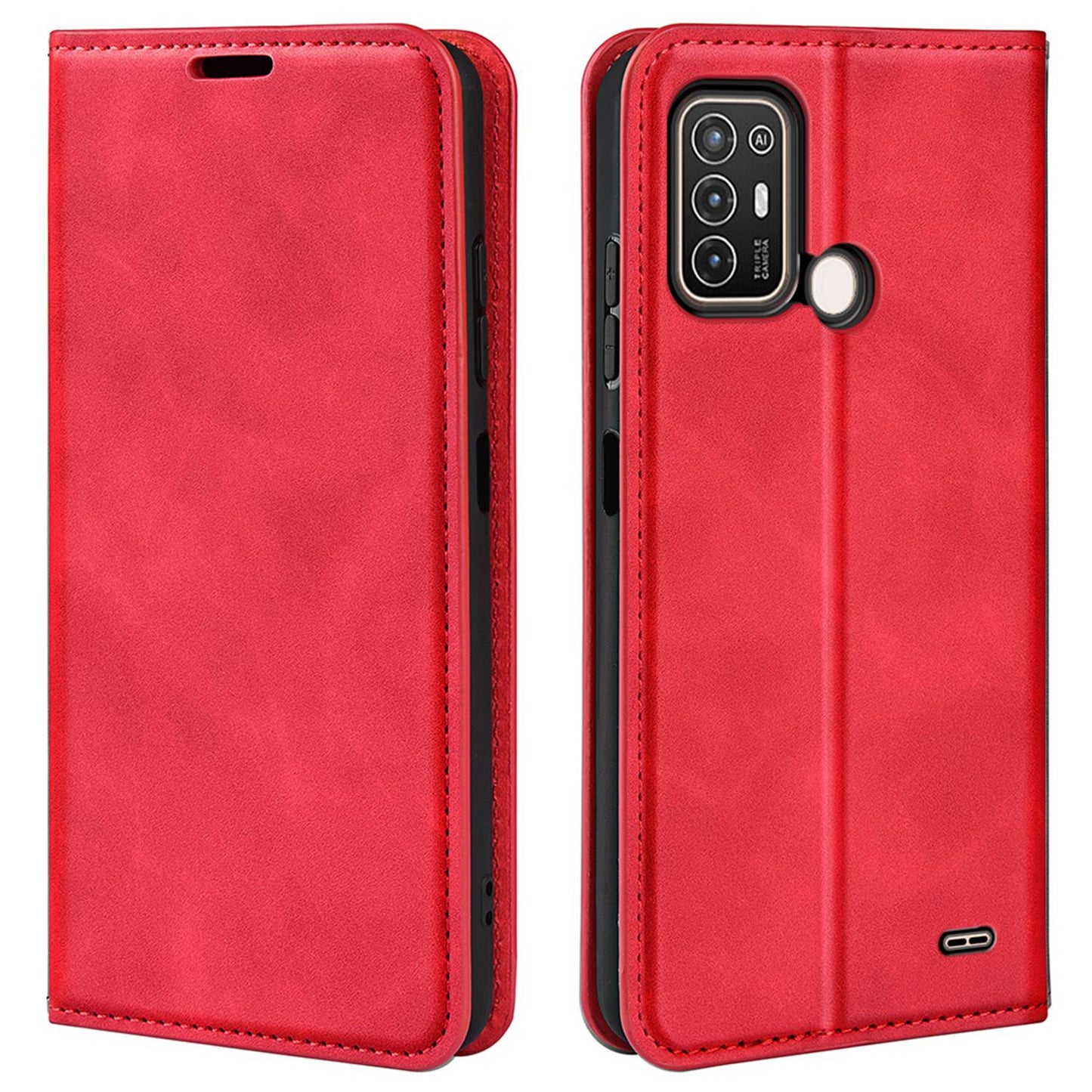 For ZTE Blade A52 Shockproof PU Leather Wallet Case Flip Folio Stand Magnetic Absorption Protect Skin-touch Feeling Full Protection Cover