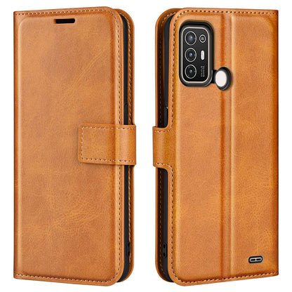 For ZTE Blade A52 Anti-drop Phone Case PU Leather Stand Wallet Feature Magnetic Cover Square Wear-resistant TPU Flip Book Cover