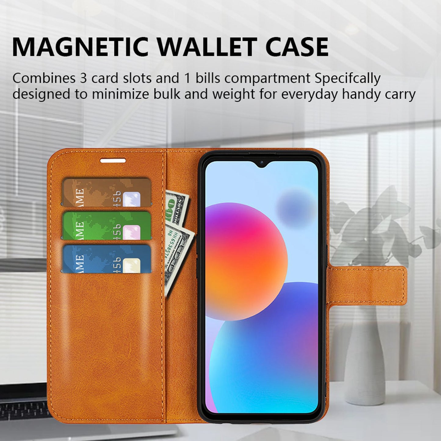 For ZTE Blade A52 Anti-drop Phone Case PU Leather Stand Wallet Feature Magnetic Cover Square Wear-resistant TPU Flip Book Cover