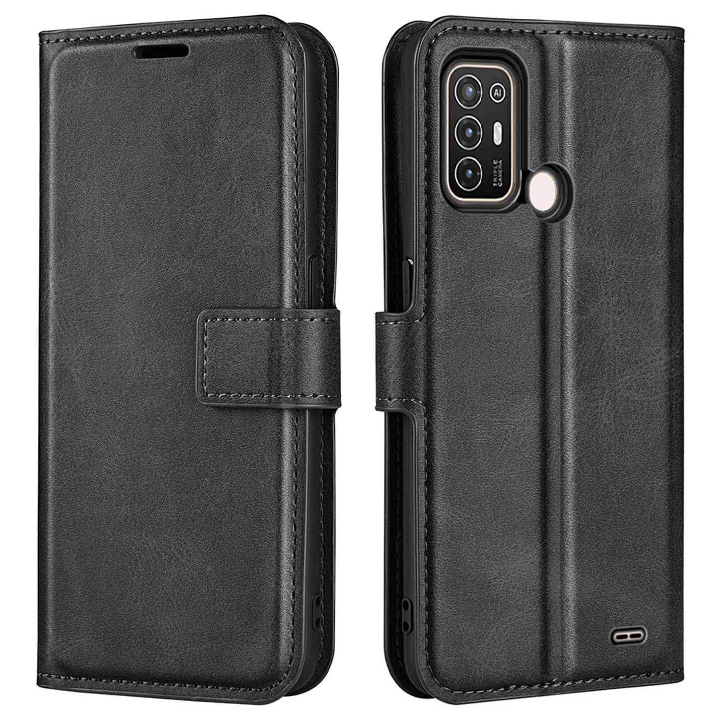 For ZTE Blade A52 Anti-drop Phone Case PU Leather Stand Wallet Feature Magnetic Cover Square Wear-resistant TPU Flip Book Cover