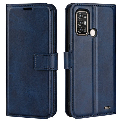 For ZTE Blade A52 Anti-drop Phone Case PU Leather Stand Wallet Feature Magnetic Cover Square Wear-resistant TPU Flip Book Cover