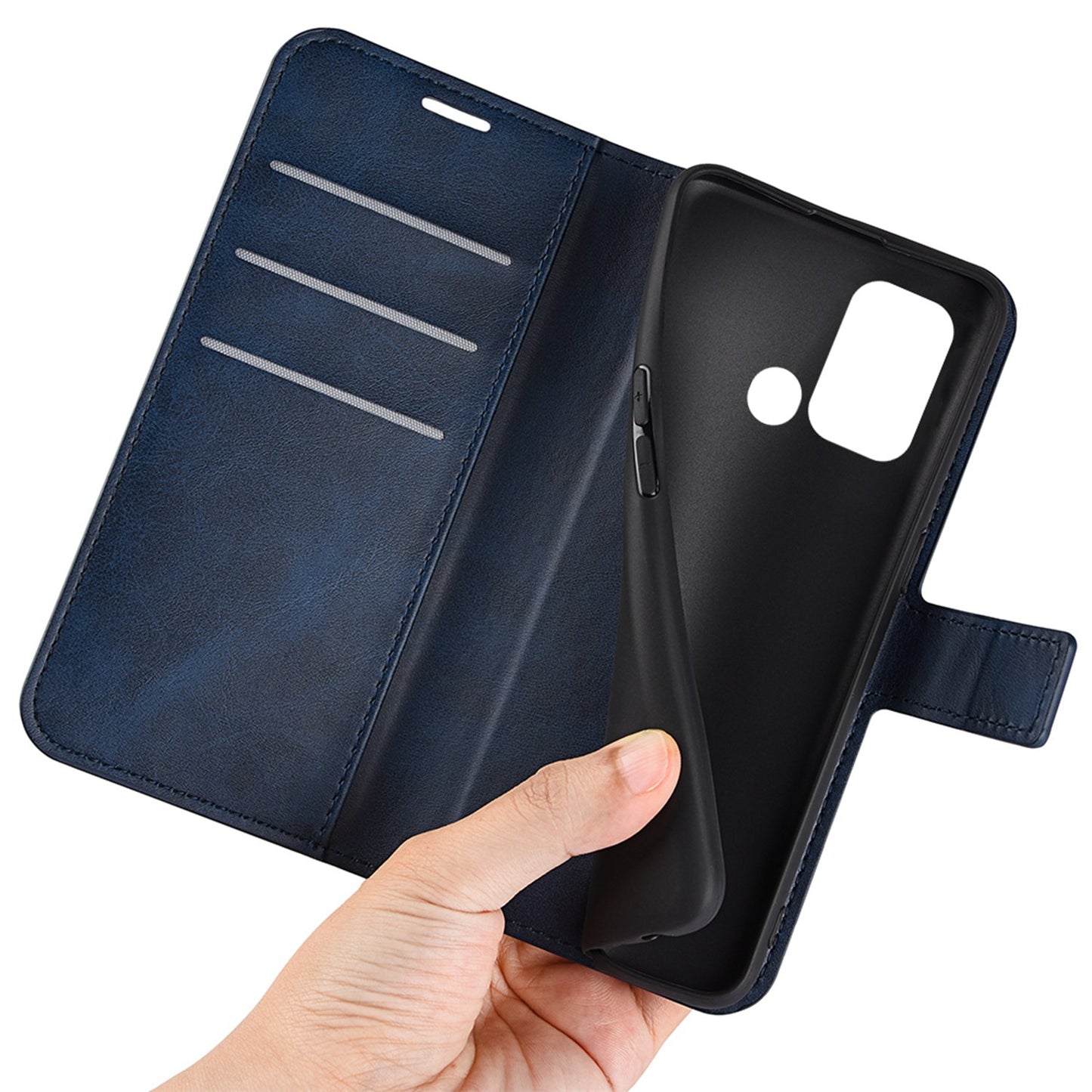 For ZTE Blade A52 Anti-drop Phone Case PU Leather Stand Wallet Feature Magnetic Cover Square Wear-resistant TPU Flip Book Cover