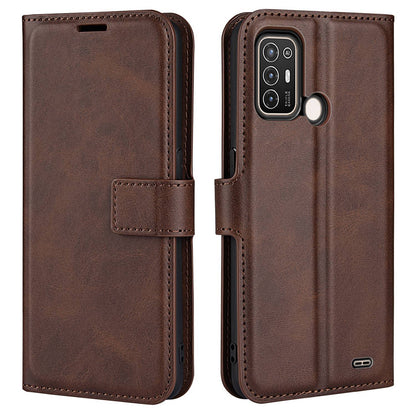 For ZTE Blade A52 Anti-drop Phone Case PU Leather Stand Wallet Feature Magnetic Cover Square Wear-resistant TPU Flip Book Cover