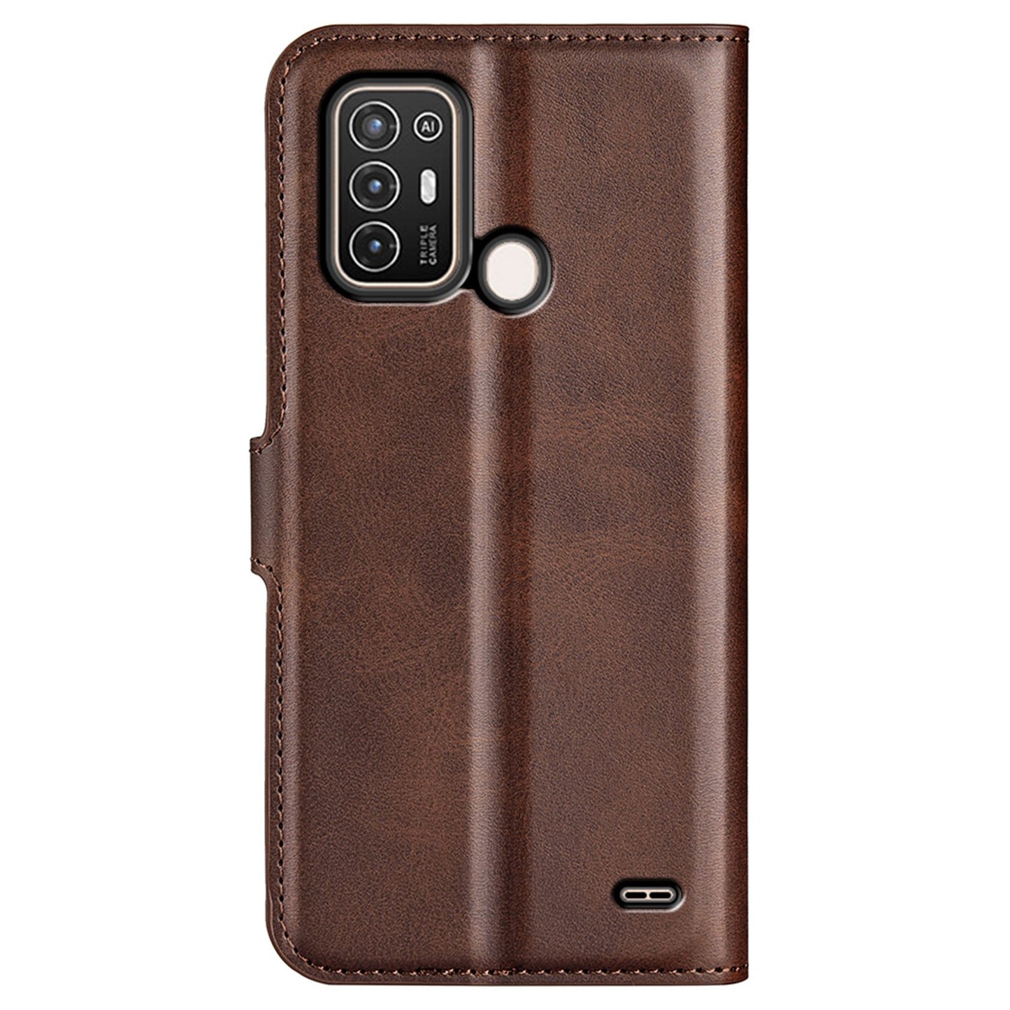 For ZTE Blade A52 Anti-drop Phone Case PU Leather Stand Wallet Feature Magnetic Cover Square Wear-resistant TPU Flip Book Cover