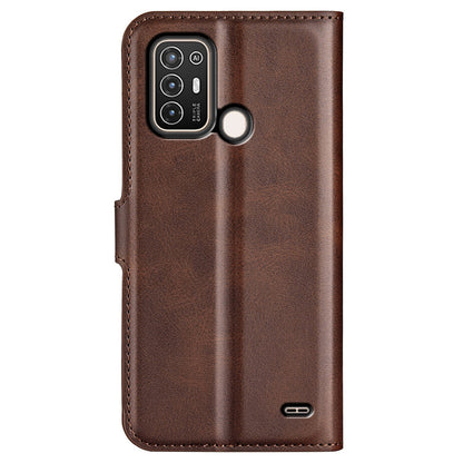 For ZTE Blade A52 Anti-drop Phone Case PU Leather Stand Wallet Feature Magnetic Cover Square Wear-resistant TPU Flip Book Cover