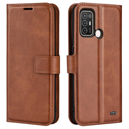 For ZTE Blade A52 Anti-drop Phone Case PU Leather Stand Wallet Feature Magnetic Cover Square Wear-resistant TPU Flip Book Cover