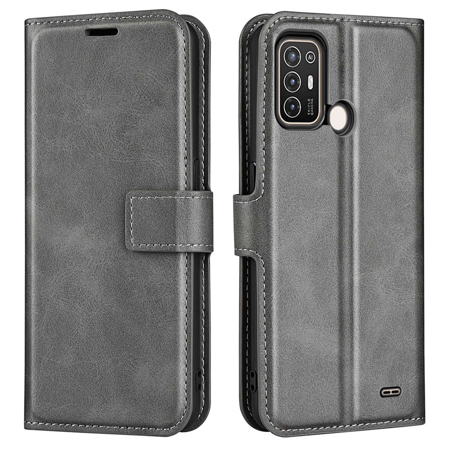 For ZTE Blade A52 Anti-drop Phone Case PU Leather Stand Wallet Feature Magnetic Cover Square Wear-resistant TPU Flip Book Cover