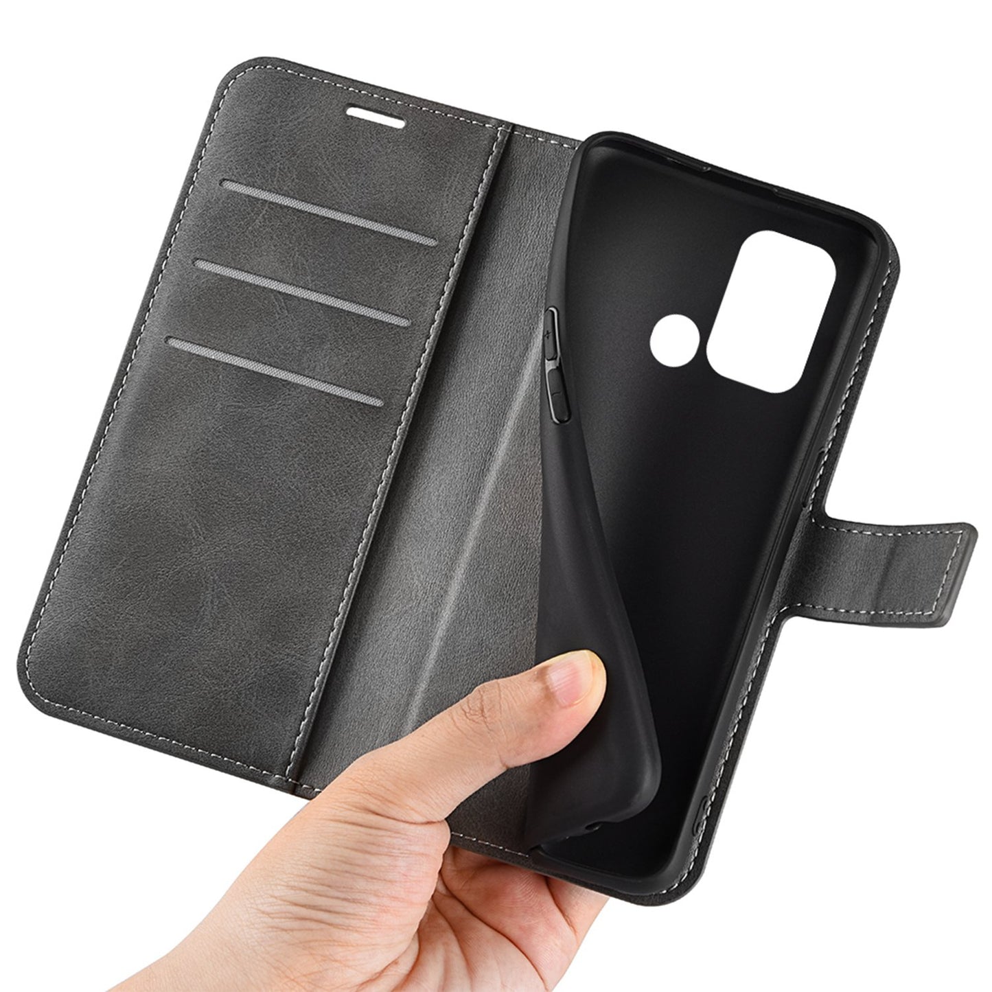 For ZTE Blade A52 Anti-drop Phone Case PU Leather Stand Wallet Feature Magnetic Cover Square Wear-resistant TPU Flip Book Cover