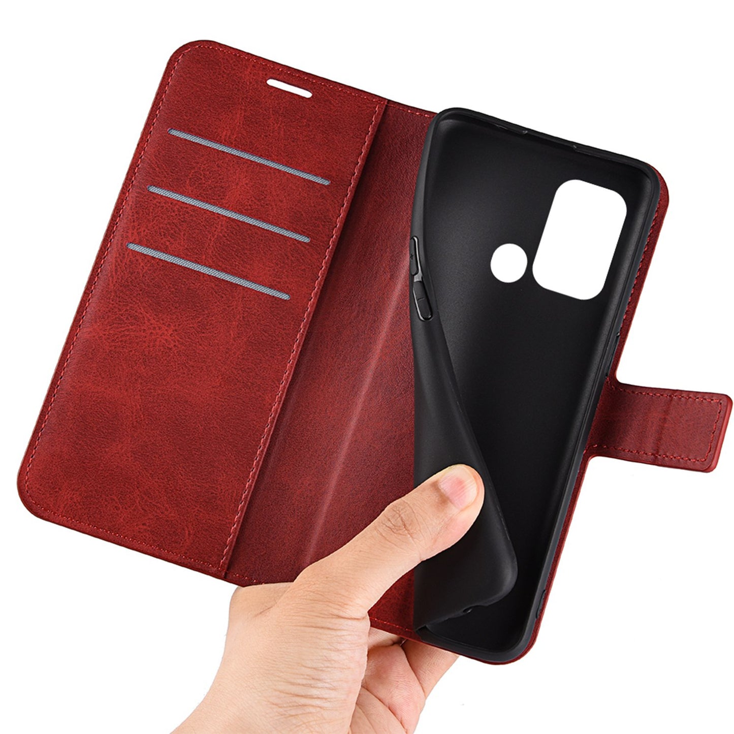 For ZTE Blade A52 Anti-drop Phone Case PU Leather Stand Wallet Feature Magnetic Cover Square Wear-resistant TPU Flip Book Cover