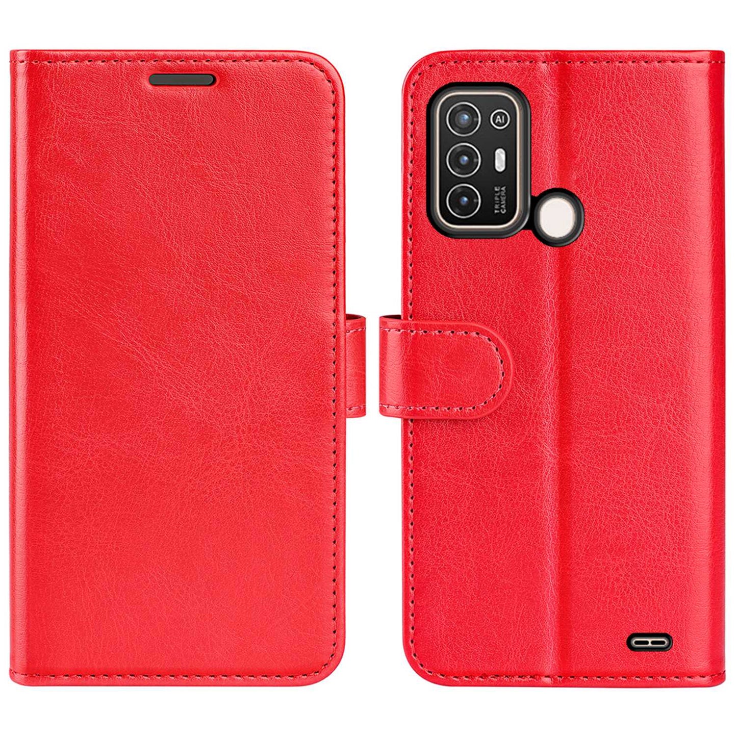 For ZTE Blade A52 Shockproof Crazy Horse Texture Phone Cover TPU+PU Leather Stand Wallet Wear-resistant Folio Flip Phone Case