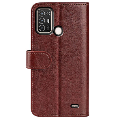 For ZTE Blade A52 Shockproof Crazy Horse Texture Phone Cover TPU+PU Leather Stand Wallet Wear-resistant Folio Flip Phone Case