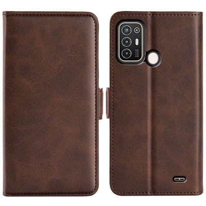 For ZTE Blade A52 Anti-fall PU Leather Wallet Stand Case Dual Magnetic Clasp Shockproof Inner TPU Flip Cover