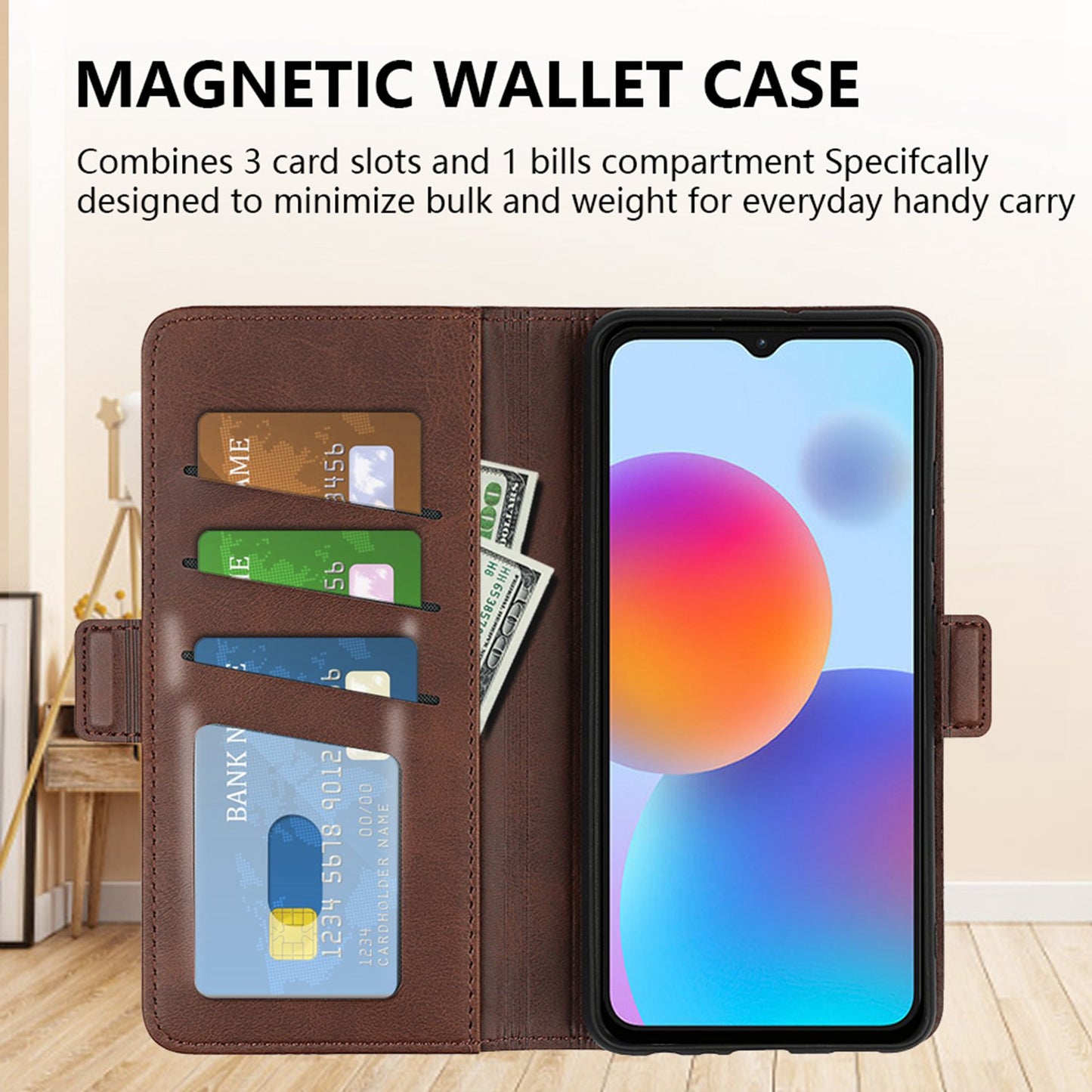 For ZTE Blade A52 Anti-fall PU Leather Wallet Stand Case Dual Magnetic Clasp Shockproof Inner TPU Flip Cover