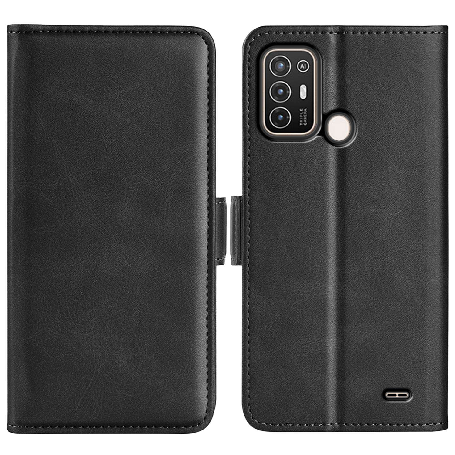 For ZTE Blade A52 Anti-fall PU Leather Wallet Stand Case Dual Magnetic Clasp Shockproof Inner TPU Flip Cover