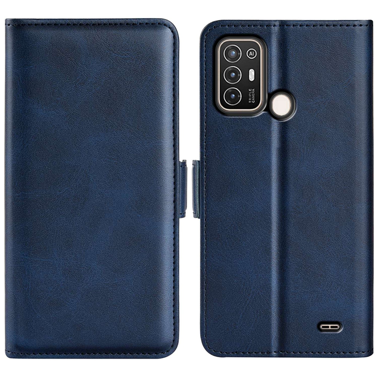 For ZTE Blade A52 Anti-fall PU Leather Wallet Stand Case Dual Magnetic Clasp Shockproof Inner TPU Flip Cover