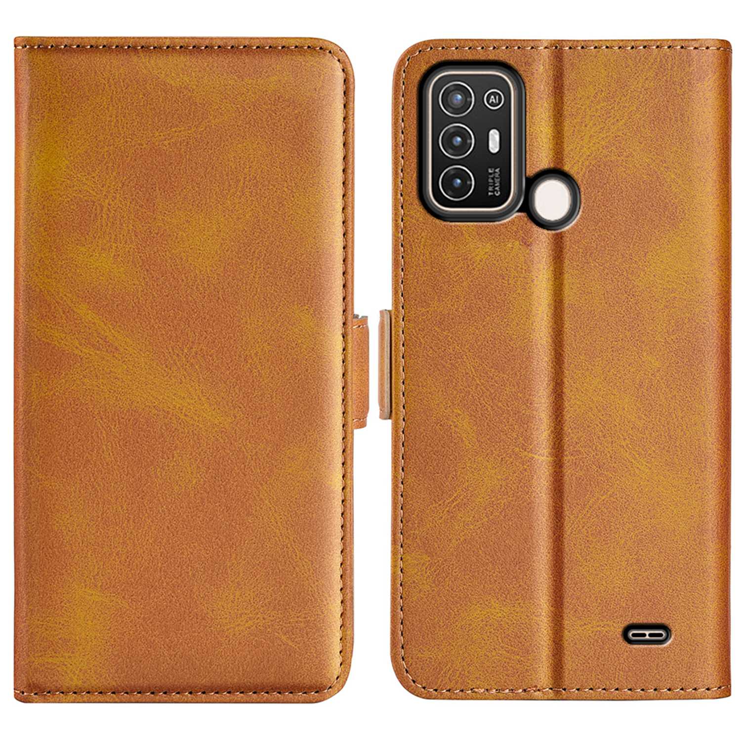 For ZTE Blade A52 Anti-fall PU Leather Wallet Stand Case Dual Magnetic Clasp Shockproof Inner TPU Flip Cover