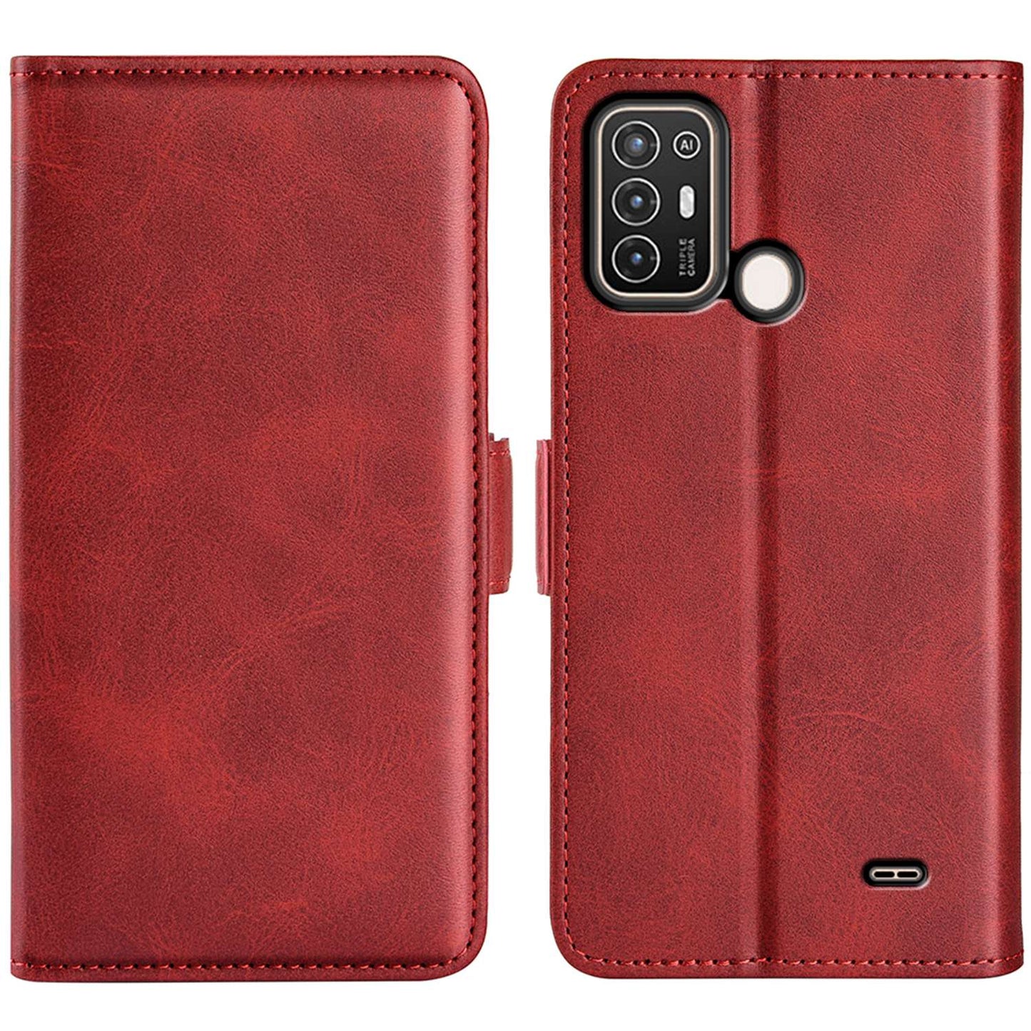 For ZTE Blade A52 Anti-fall PU Leather Wallet Stand Case Dual Magnetic Clasp Shockproof Inner TPU Flip Cover