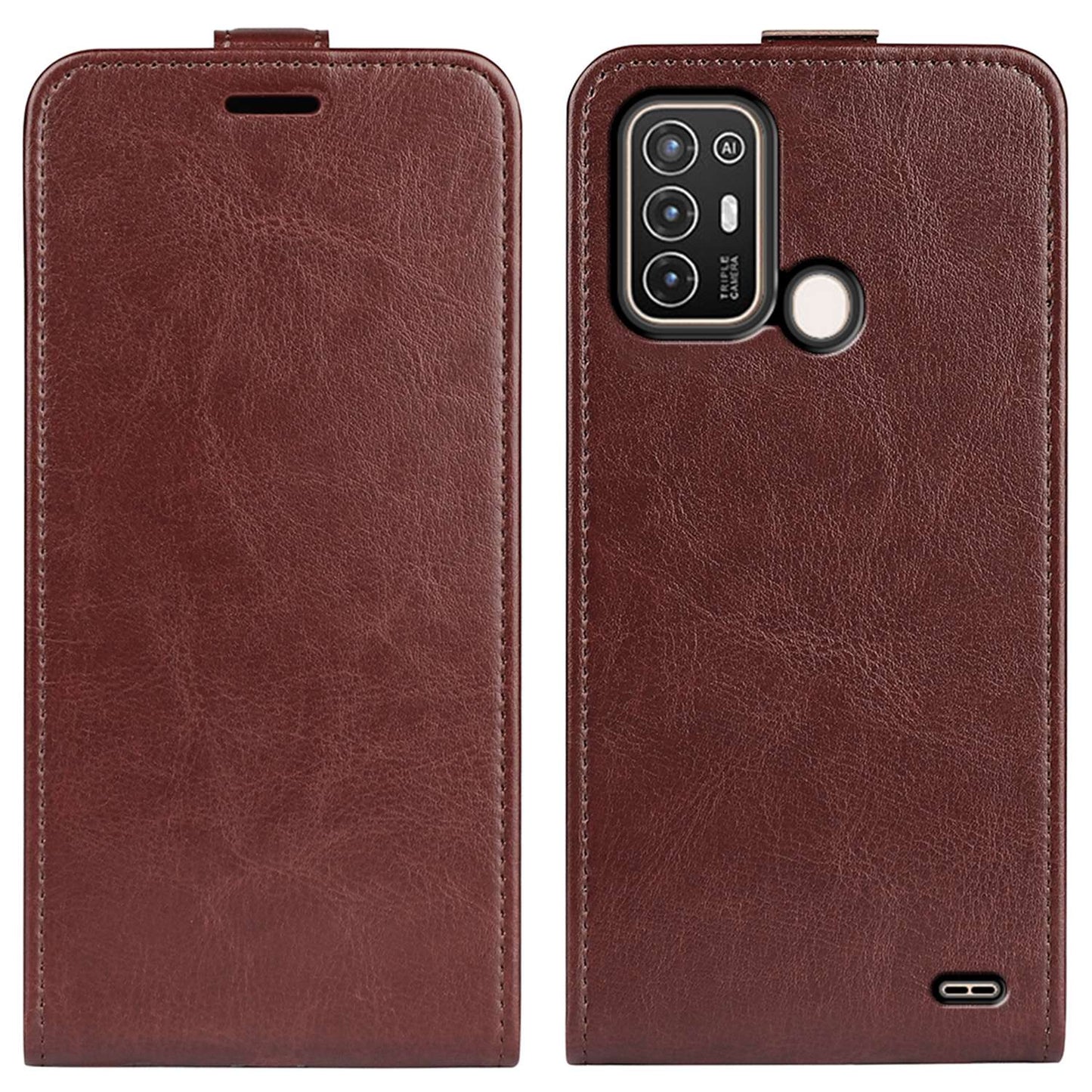 For ZTE Blade A52 Full Protection PU Leather Phone Cover Card Holder Crazy Horse Texture Vertical Flip Magnetic Case