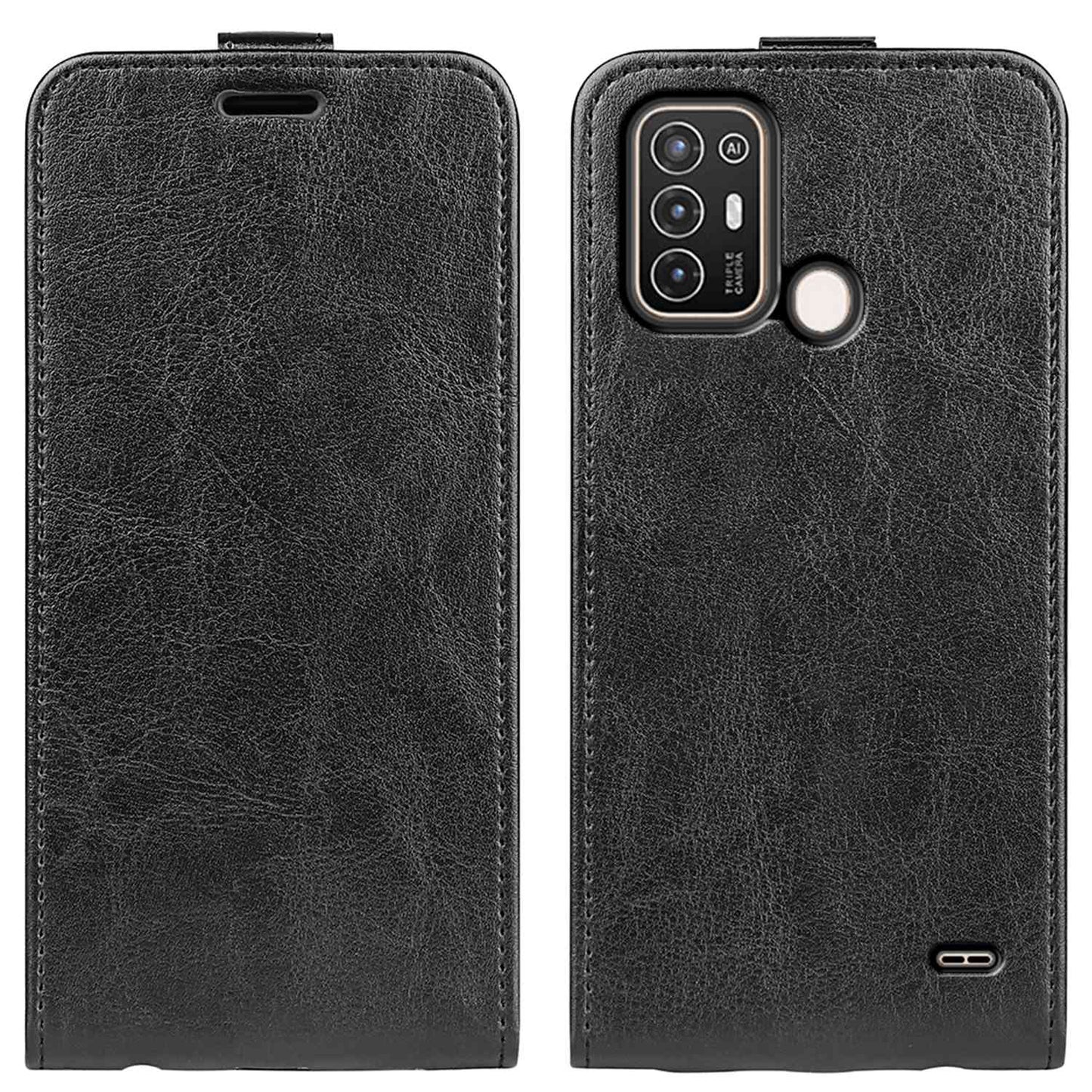 For ZTE Blade A52 Full Protection PU Leather Phone Cover Card Holder Crazy Horse Texture Vertical Flip Magnetic Case