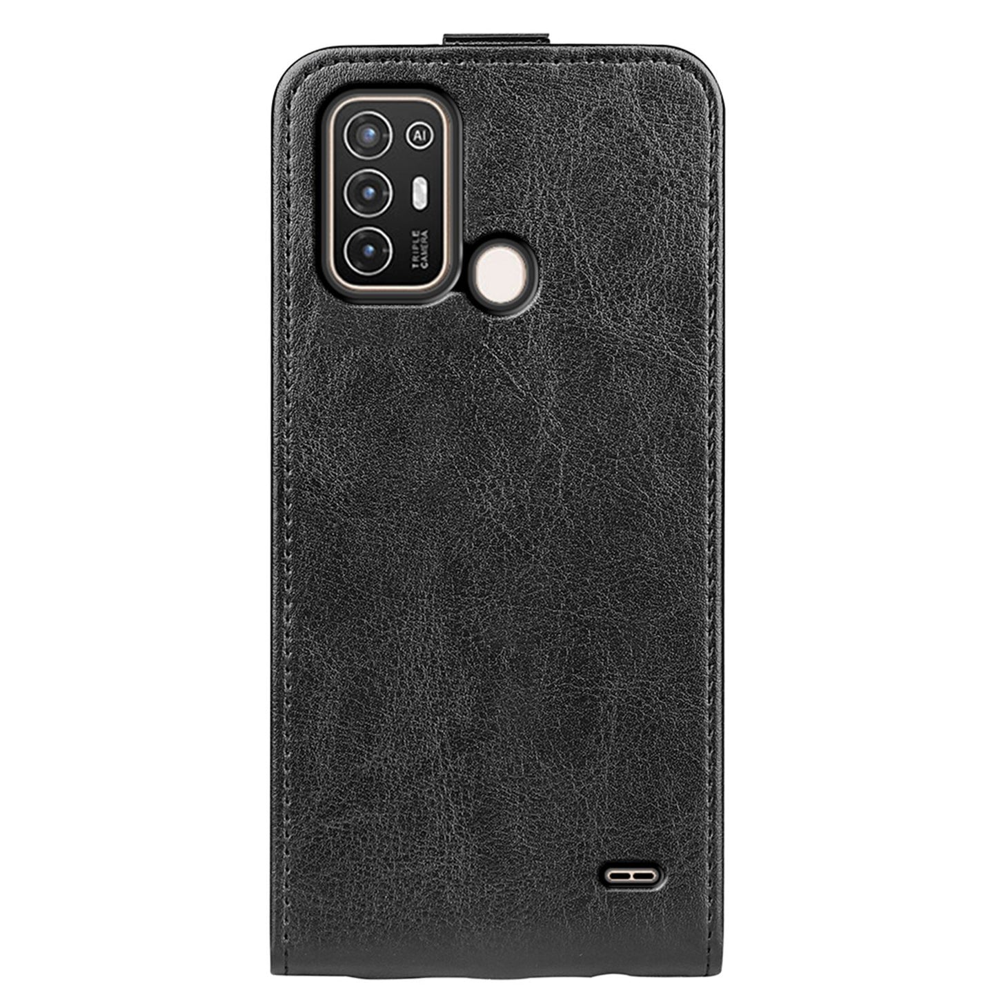 For ZTE Blade A52 Full Protection PU Leather Phone Cover Card Holder Crazy Horse Texture Vertical Flip Magnetic Case