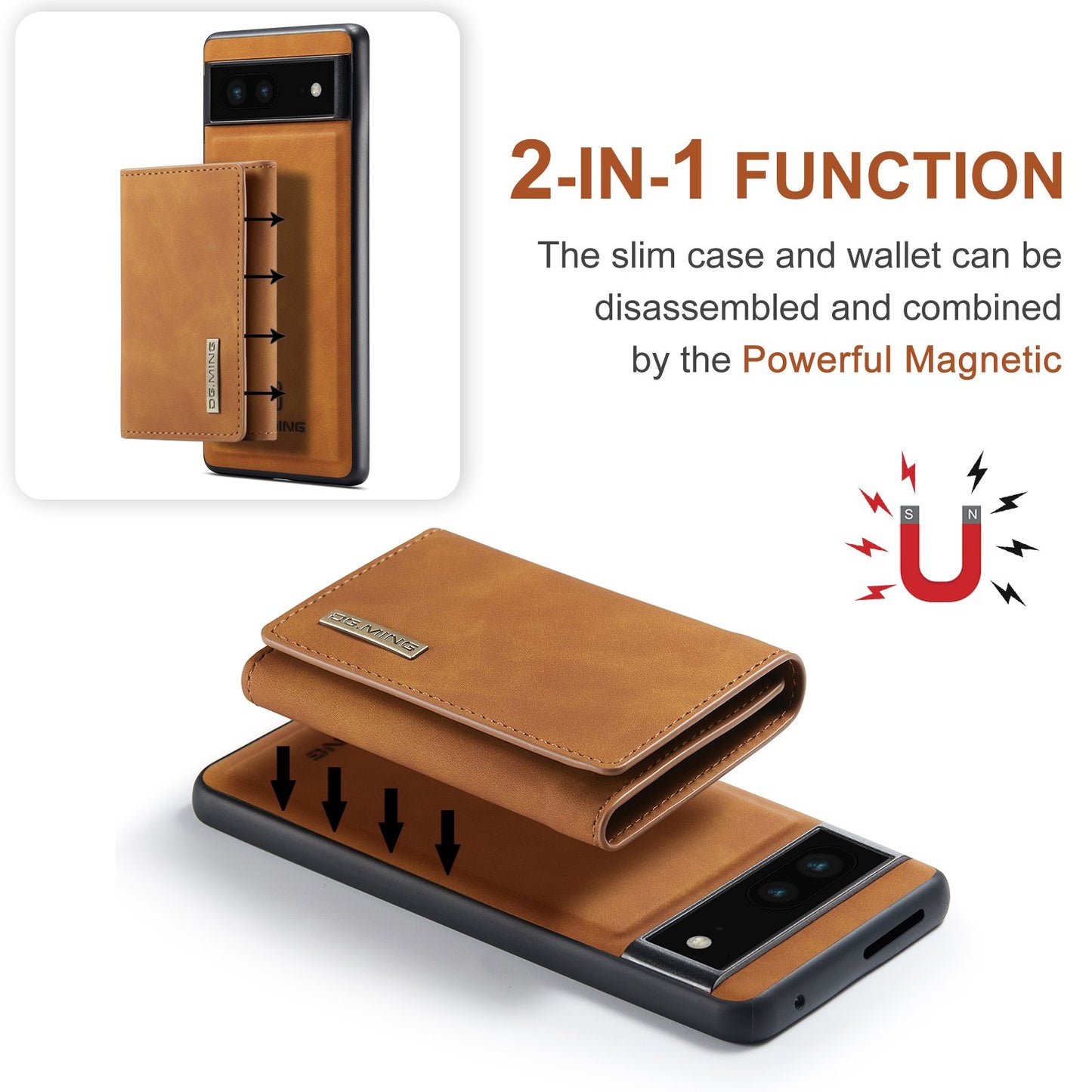 DG.MING M1 Series For Google Pixel 7 5G Magnetic 2-in-1 Wallet PC+TPU+PU Leather Phone Protective Case