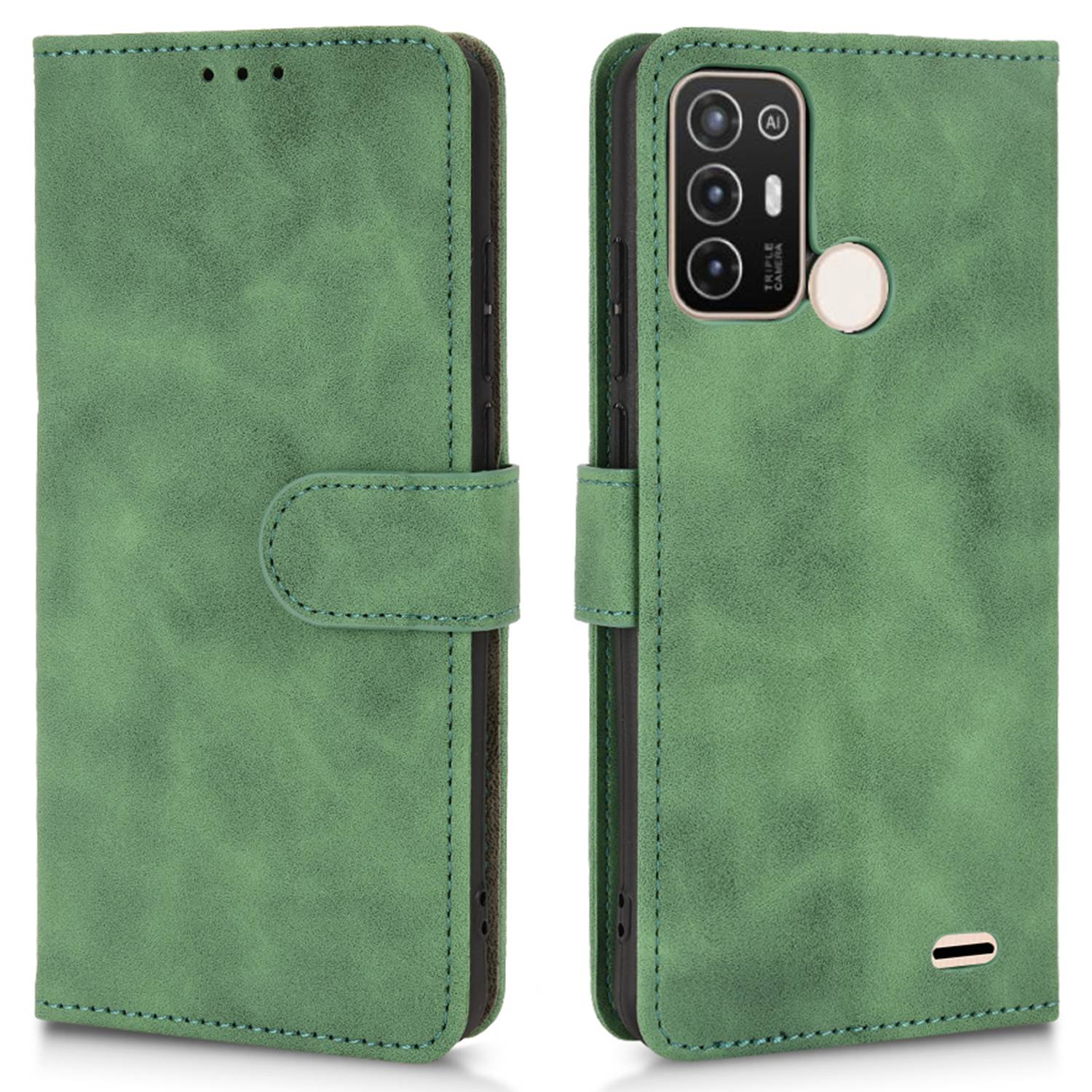 For ZTE Blade A52 Anti-scratch Skin-touch Feeling Cell Phone Case Magnetic Clasp PU Leather Wallet Stand Protector with Strap