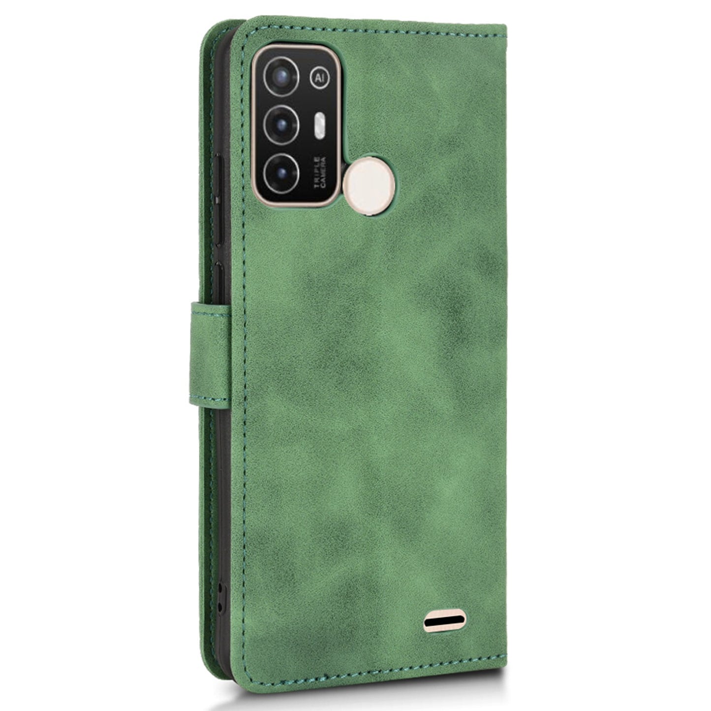 For ZTE Blade A52 Anti-scratch Skin-touch Feeling Cell Phone Case Magnetic Clasp PU Leather Wallet Stand Protector with Strap